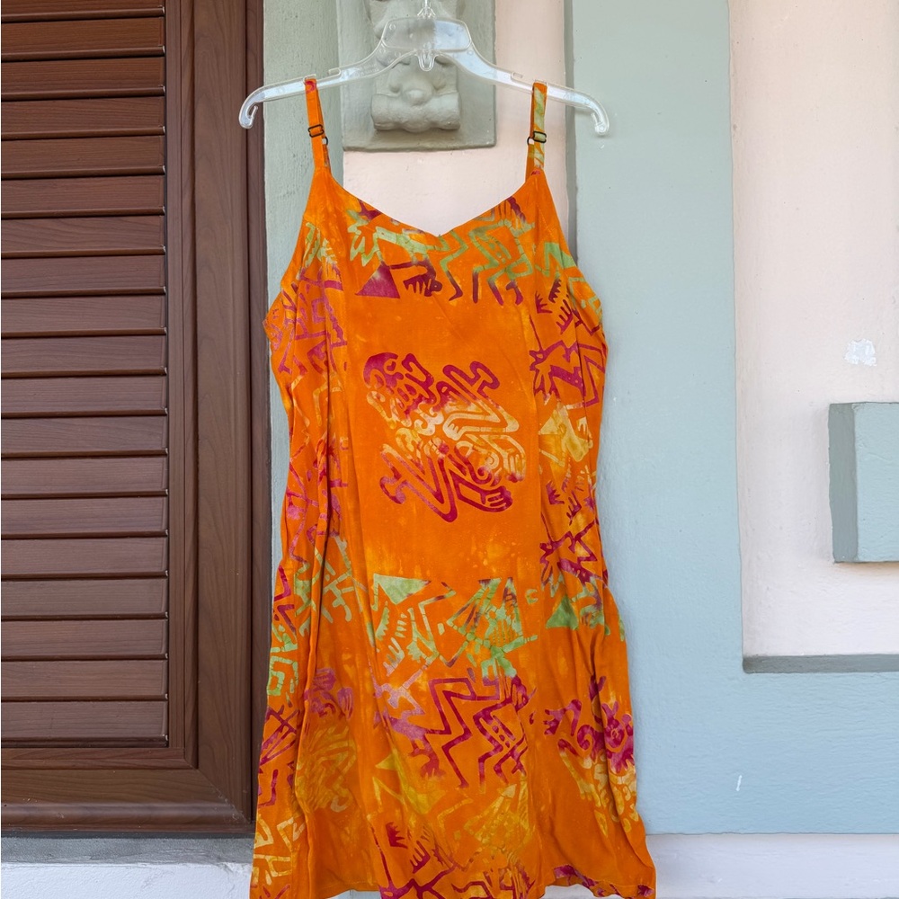 Vintage Vibrant Orange Patterned Dress - Picture 3 of 3
